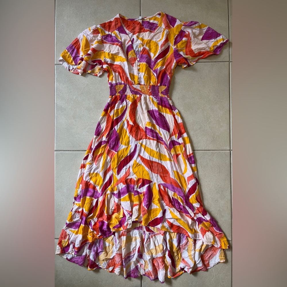 Anthropologie Abel The Label Multicolor Print Sundress Dress Sz M Hi Lo Rayon